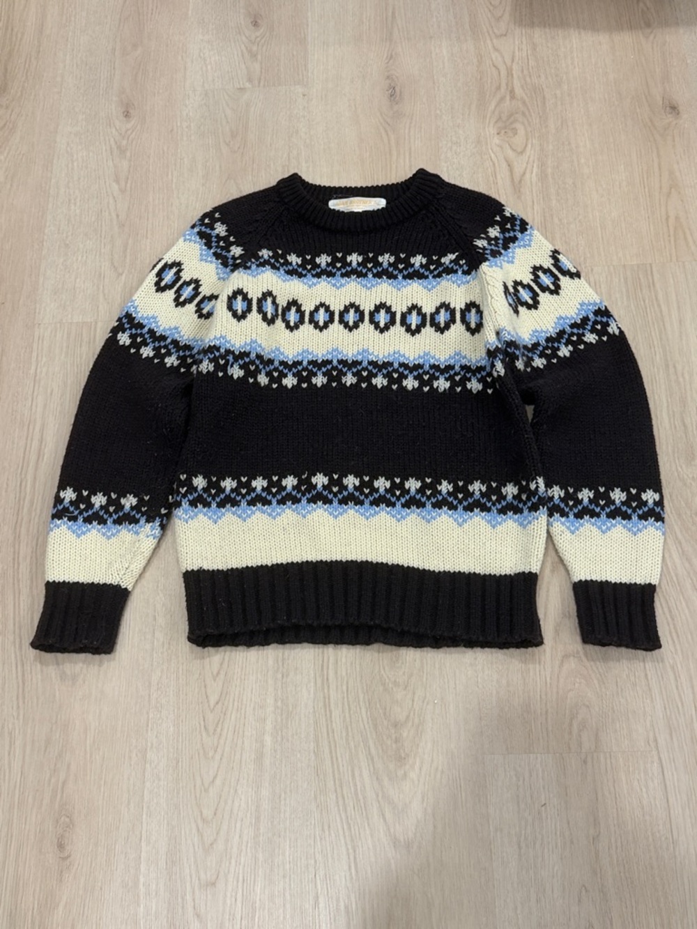 Vintage Adam Brothers Medium Black & Cream Fair Isle Crewneck Sweater - Men's